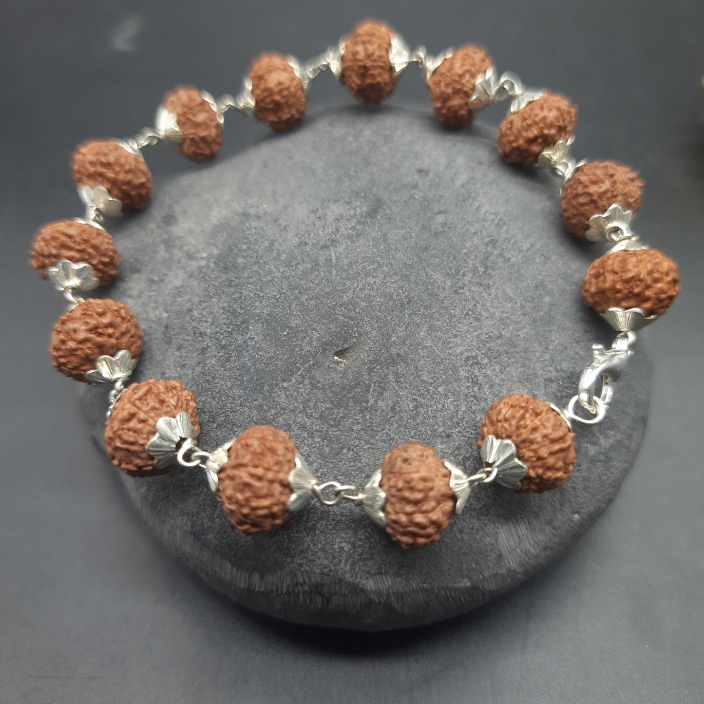 9 Mukhi / Face Java Rudraksha Bracelet with Pure Silver | Spiritual Healing Jewelry 11-12 mm Beads