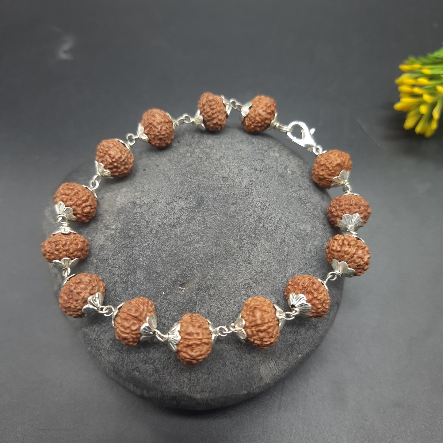 9 Mukhi / Face Java Rudraksha Bracelet with Pure Silver | Spiritual Healing Jewelry 11-12 mm Beads