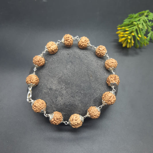6 Mukhi / Face Java Rudraksha Bracelet with Pure Silver 9-10 mm