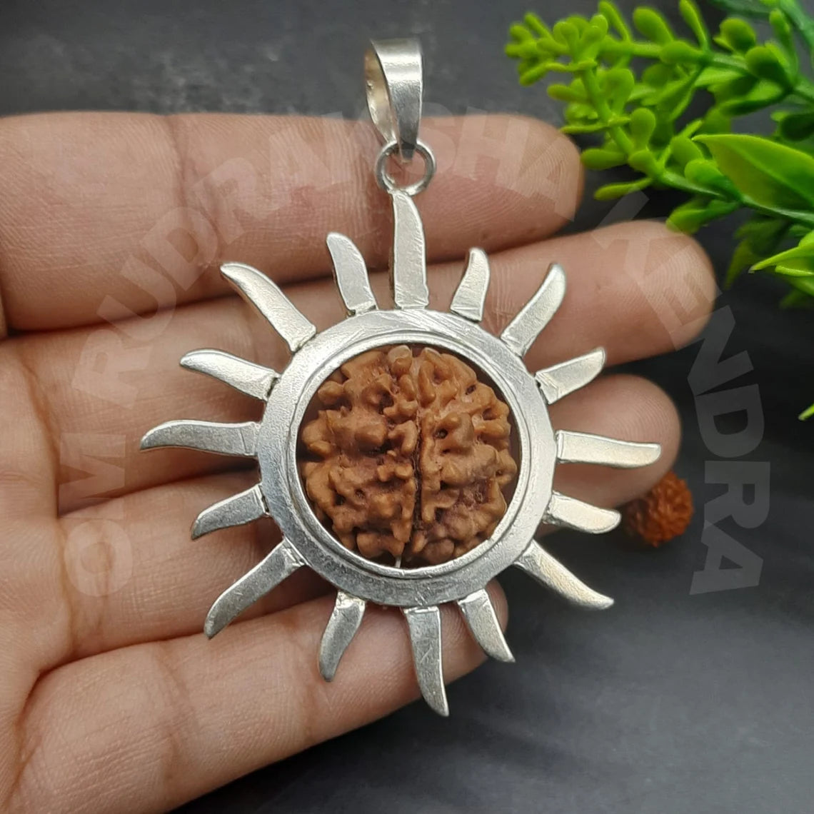 Ek Mukhi / One Face Rudraksha with Surya in Pure Silver From Nepal - Lab Certified