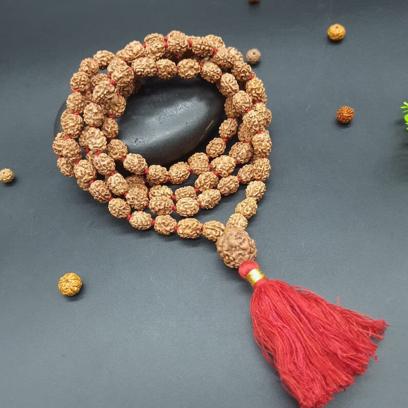 Three face / 3 mukhi rudraksha mala with 3 mukhi sumeru nepal rudraksha 108+1 beads 8-9mm size