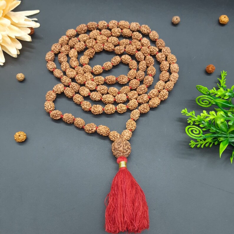 Three face / 3 mukhi rudraksha mala with 3 mukhi sumeru nepal rudraksha 108+1 beads 8-9mm size
