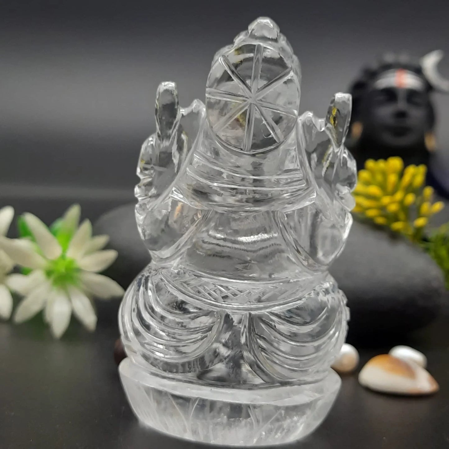 AAA Quality Sphatik clear Quartz Ganesha Statues - Handcrafted Spiritual Sculpture for Purity and Protection 3inch, 235gram