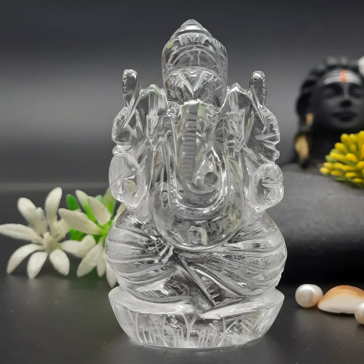 AAA Quality Sphatik clear Quartz Ganesha Statues - Handcrafted Spiritual Sculpture for Purity and Protection 3inch, 235gram