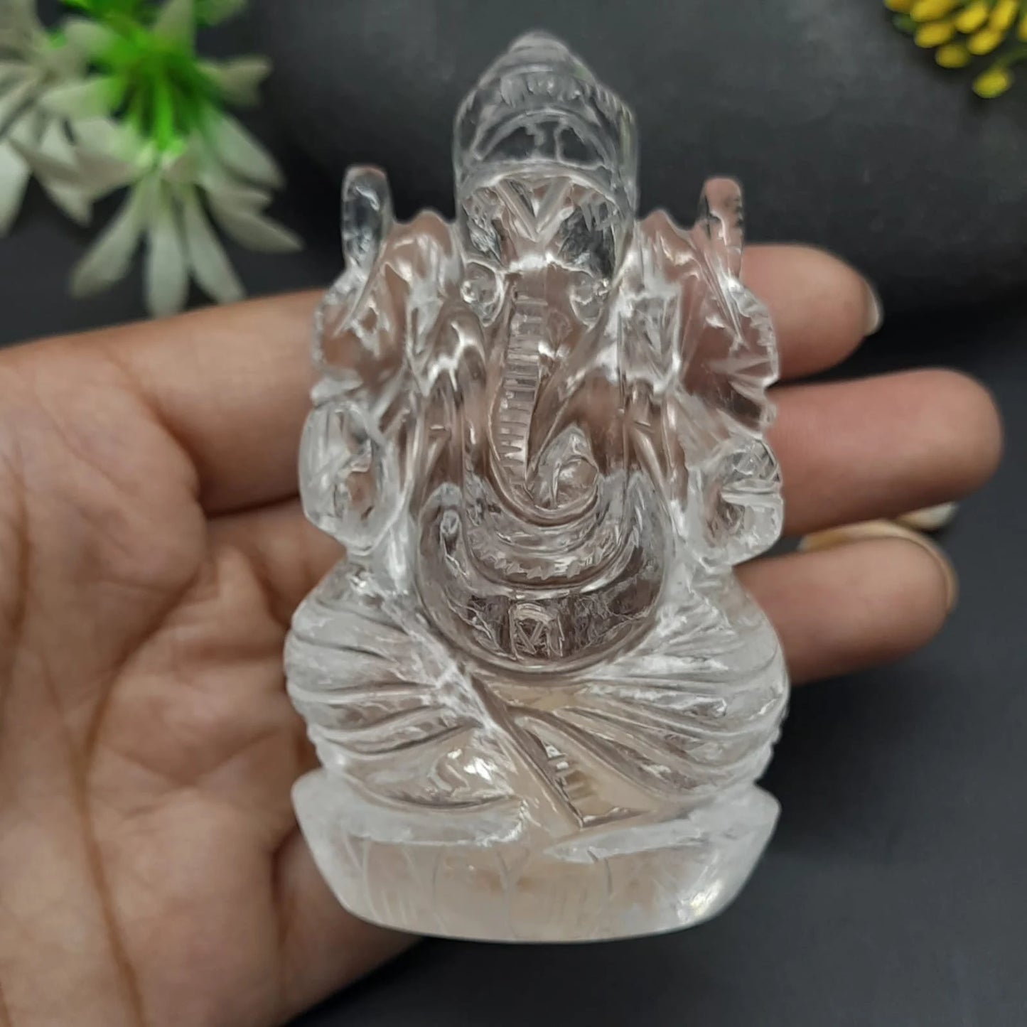 AAA Quality Sphatik clear Quartz Ganesha Statues - Handcrafted Spiritual Sculpture for Purity and Protection 3inch, 235gram