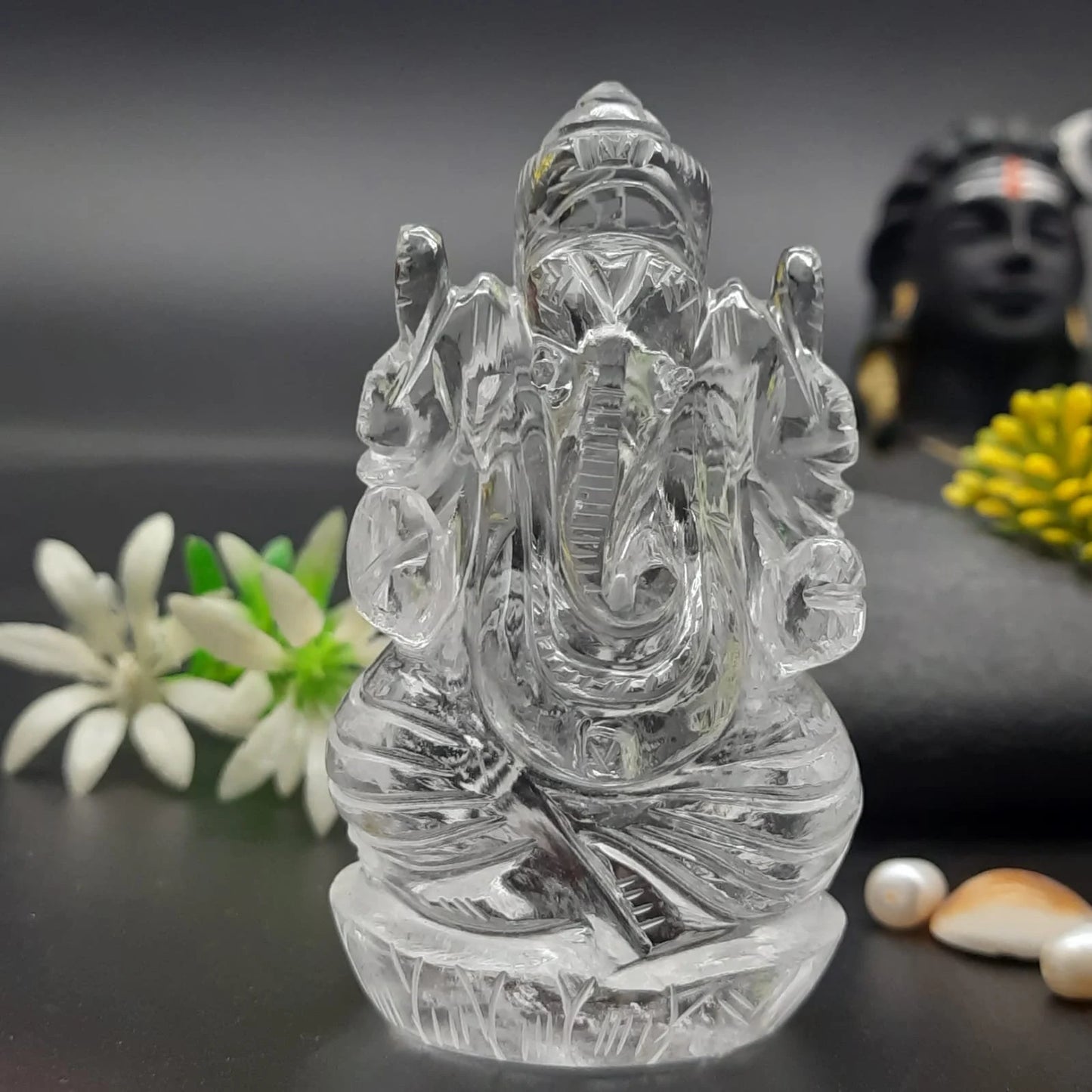 AAA Quality Sphatik clear Quartz Ganesha Statues - Handcrafted Spiritual Sculpture for Purity and Protection 3inch, 235gram