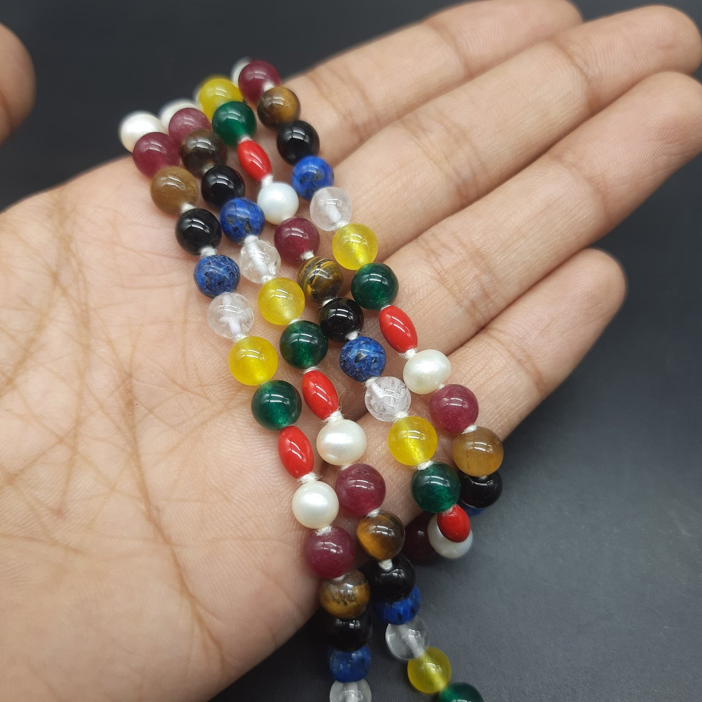 Handcrafted Navratan Mala – Authentic 9 Gemstone Necklace 108 Beads 8mm