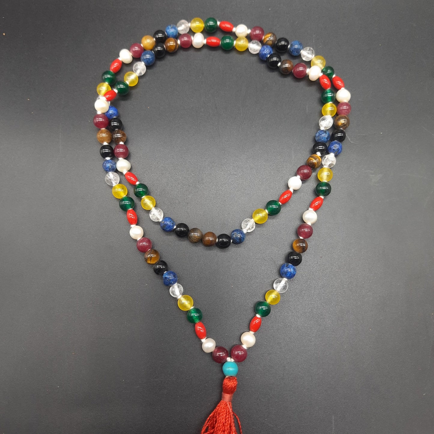 Handcrafted Navratan Mala – Authentic 9 Gemstone Necklace 108 Beads 8mm