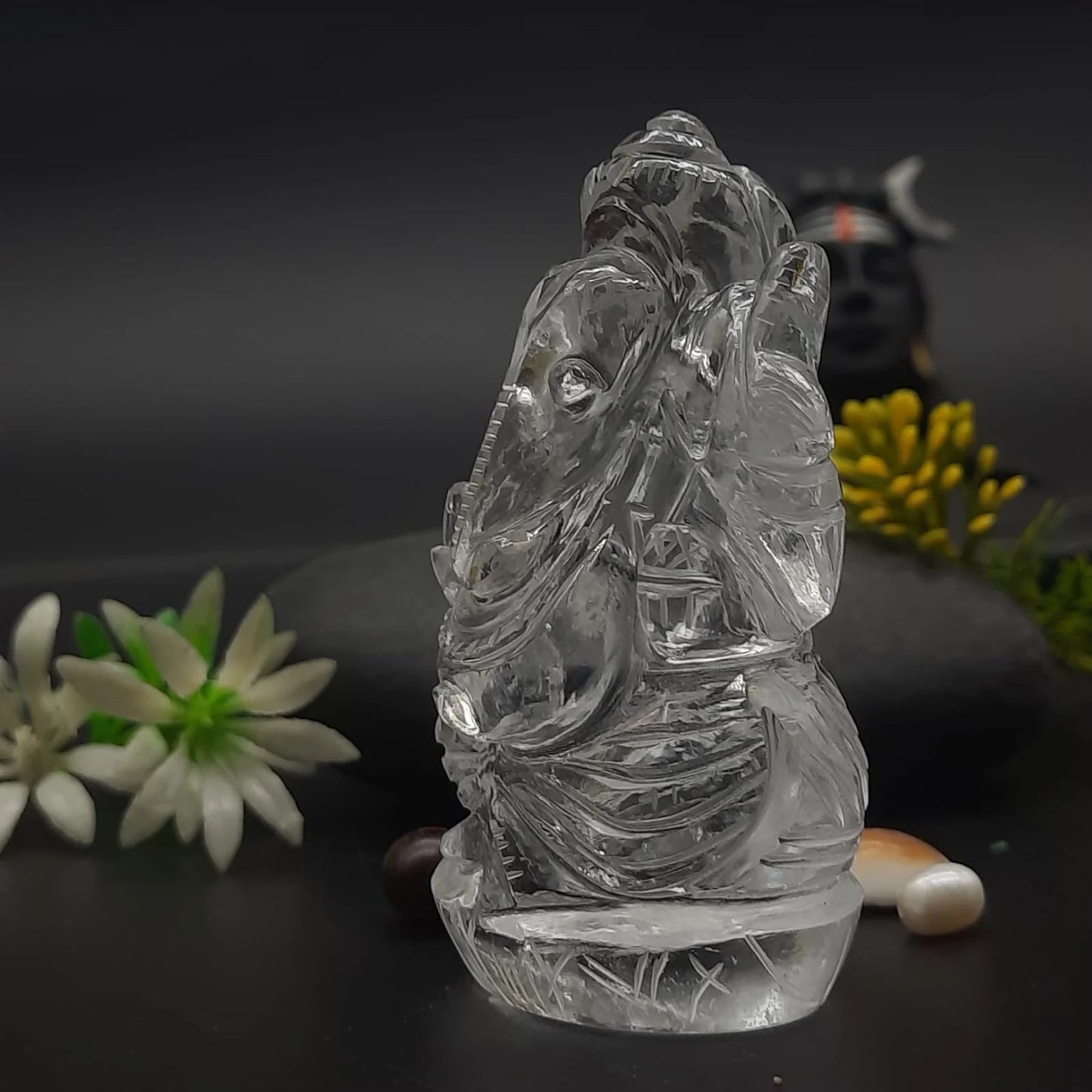 AAA Quality Sphatik clear Quartz Ganesha Statues - Handcrafted Spiritual Sculpture for Purity and Protection 3inch, 235gram