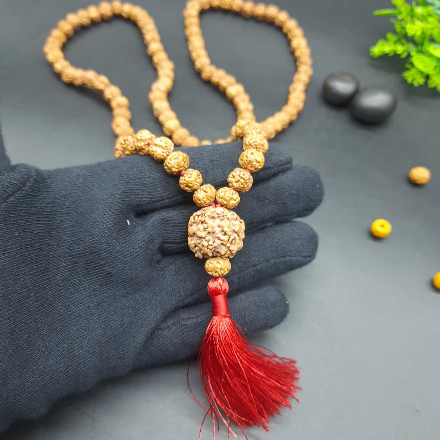 Nirakar / Faceless Rudraksha Java Mala With One Nirakar Nepal Rudraksha Guru Bead 108+1 beads 8-10mm