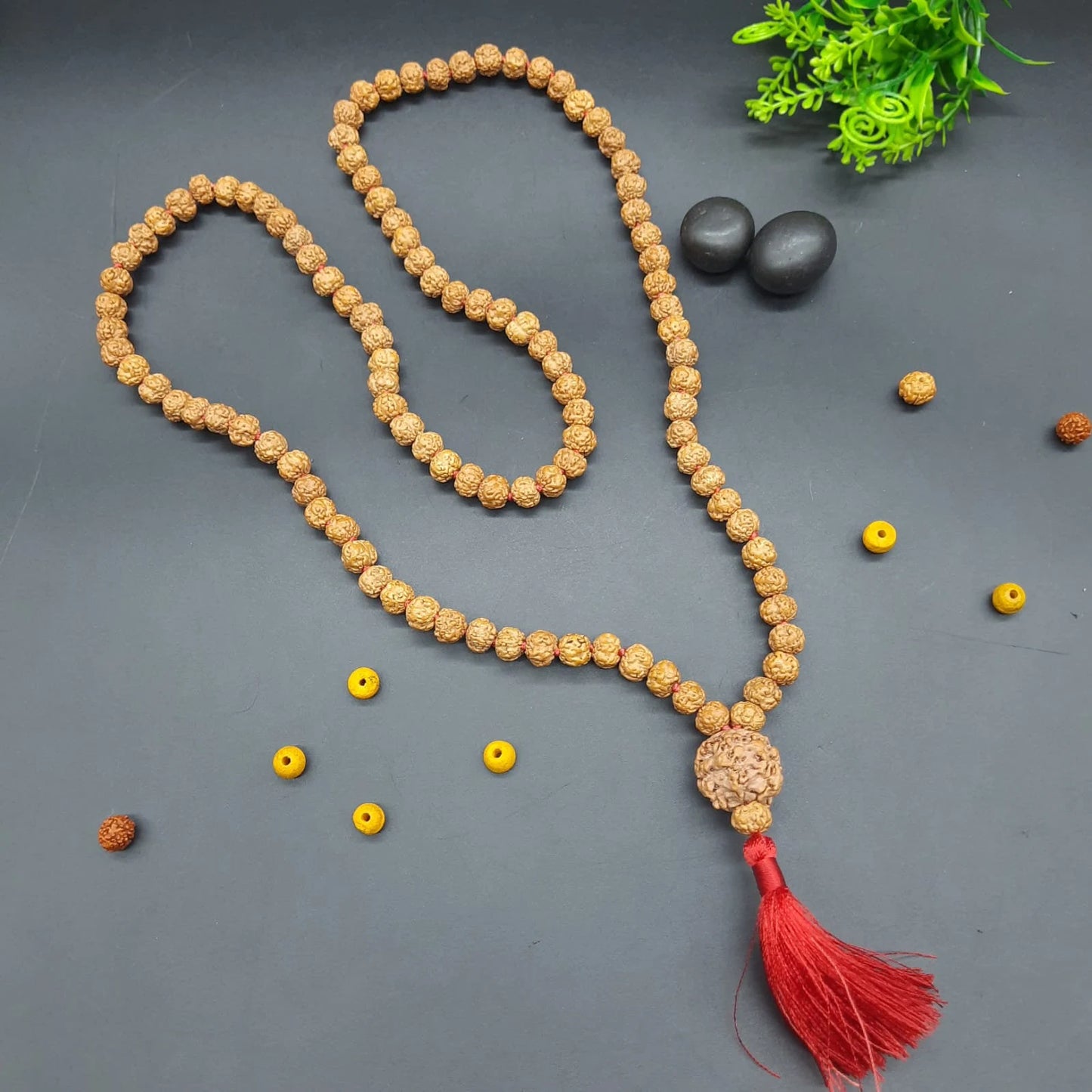 Nirakar / Faceless Rudraksha Java Mala With One Nirakar Nepal Rudraksha Guru Bead 108+1 beads 8-10mm