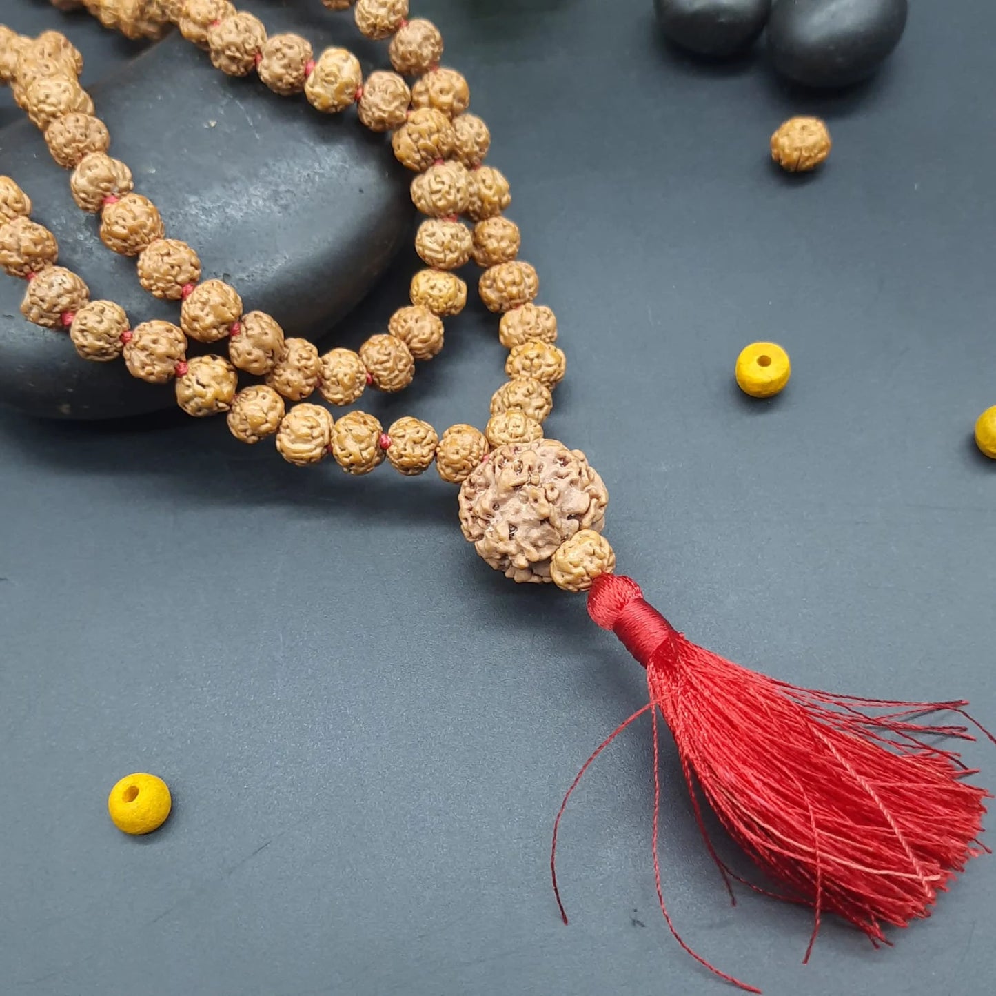 Nirakar / Faceless Rudraksha Java Mala With One Nirakar Nepal Rudraksha Guru Bead 108+1 beads 8-10mm