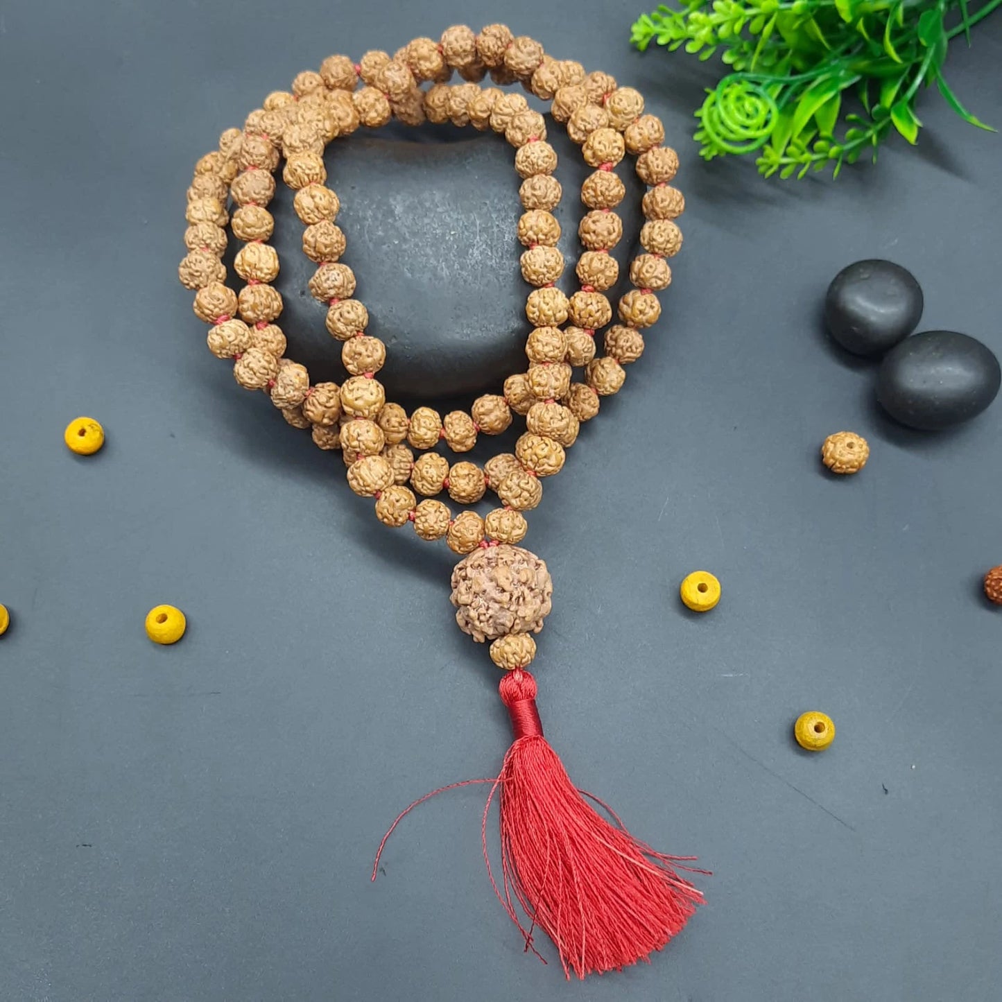 Nirakar / Faceless Rudraksha Java Mala With One Nirakar Nepal Rudraksha Guru Bead 108+1 beads 8-10mm