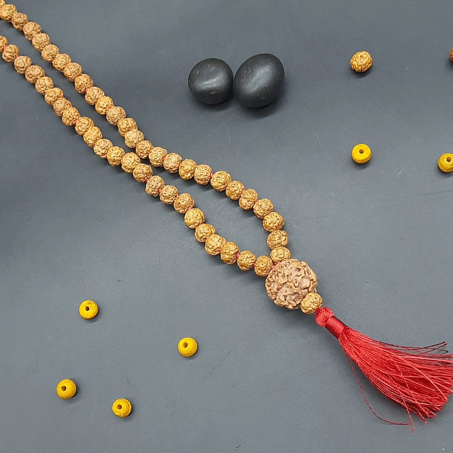 Nirakar / Faceless Rudraksha Java Mala With One Nirakar Nepal Rudraksha Guru Bead 108+1 beads 8-10mm