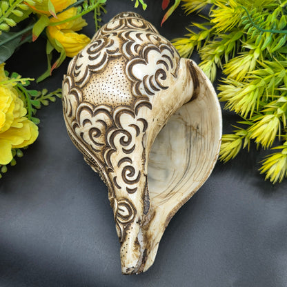 Vamavrati / Blowing Shankh With Beautiful Crafted Lord Radha Krishna Big Size