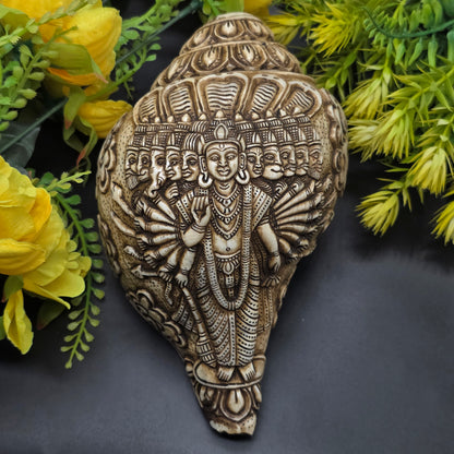 Vamavrati / Blowing Shankh With Beautiful Crafted Lord Krishna Dashavtaar Rare Size