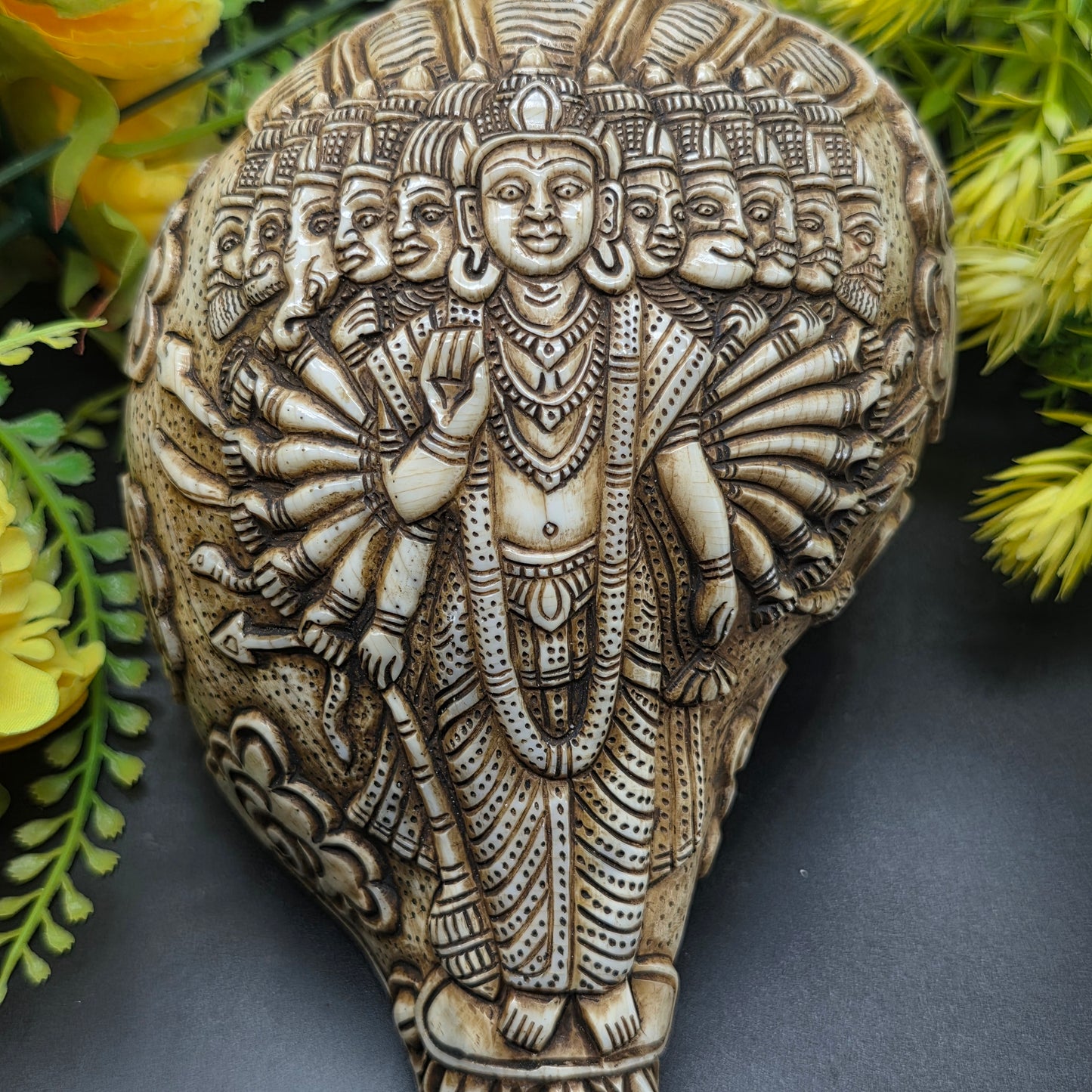 Vamavrati / Blowing Shankh With Beautiful Crafted Lord Krishna Dashavtaar Rare Size