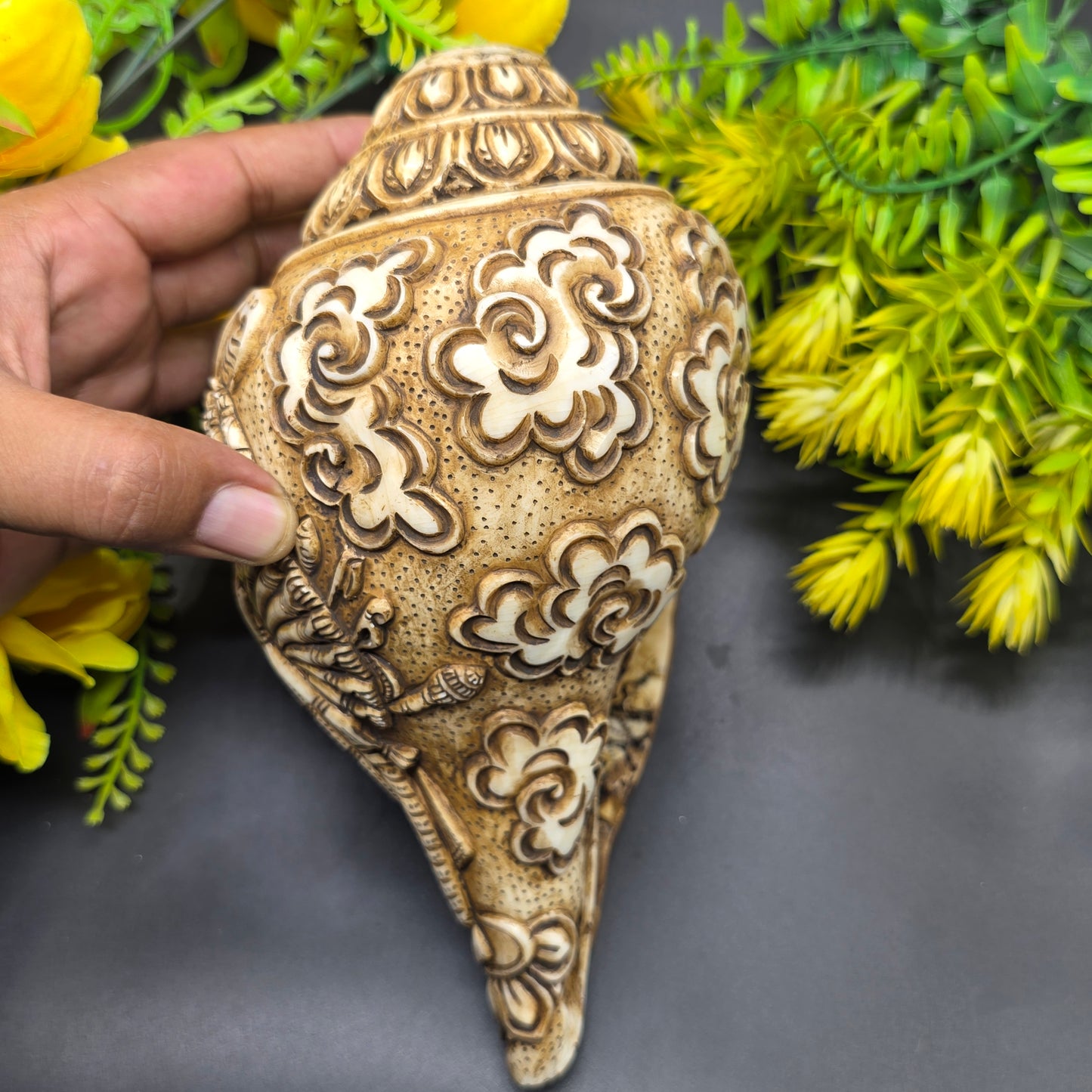 Vamavrati / Blowing Shankh With Beautiful Crafted Lord Krishna Dashavtaar Rare Size