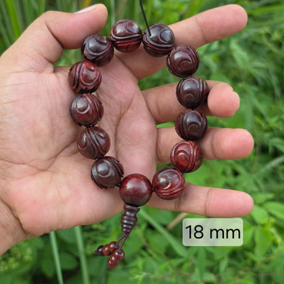 18mm Natural Laal Chandan Kamal Pushpa bracelet with intricately carved lotus flower beads