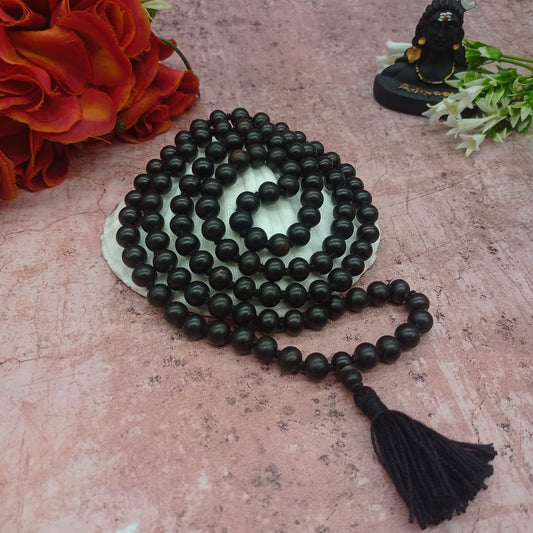 Ebony mala / Karungali Mala 108+1 Beads With Lab Certified 8 mm