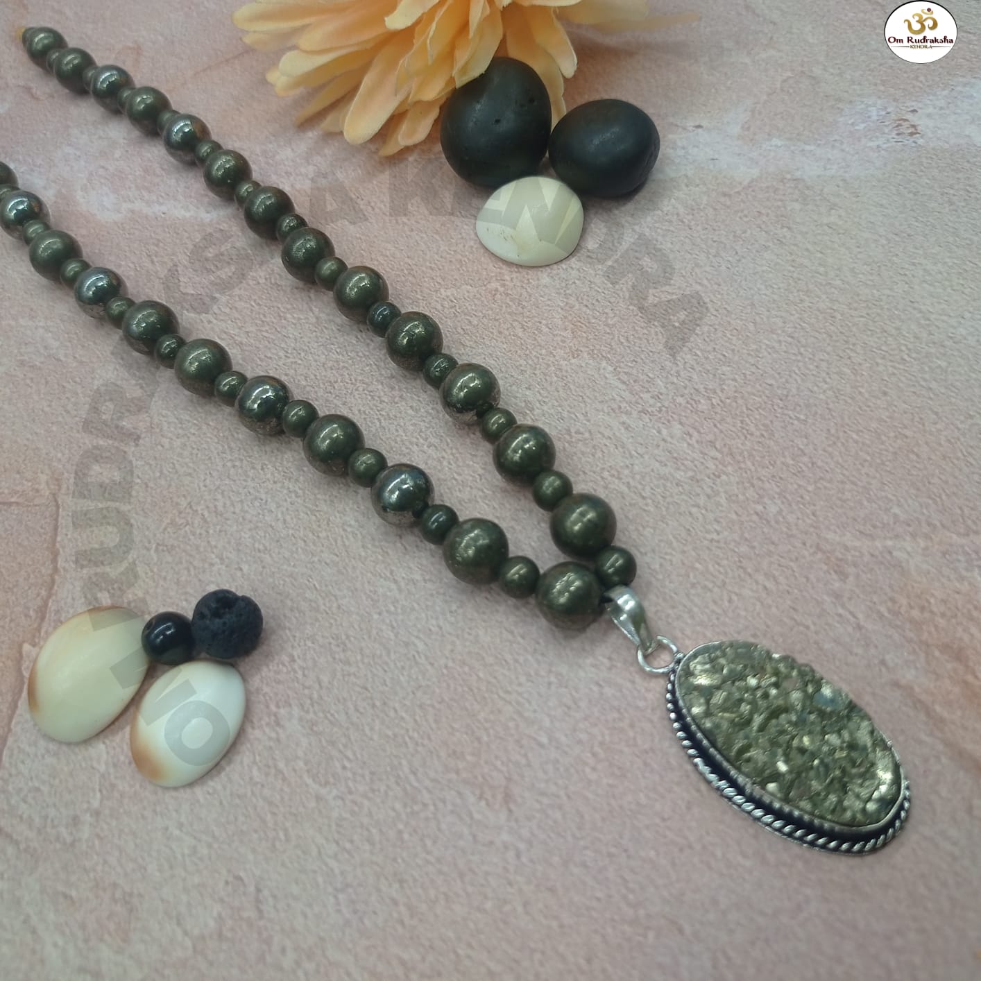special Pyrite Mala With Pyrite Pendant 54+1 Beads For Unisex