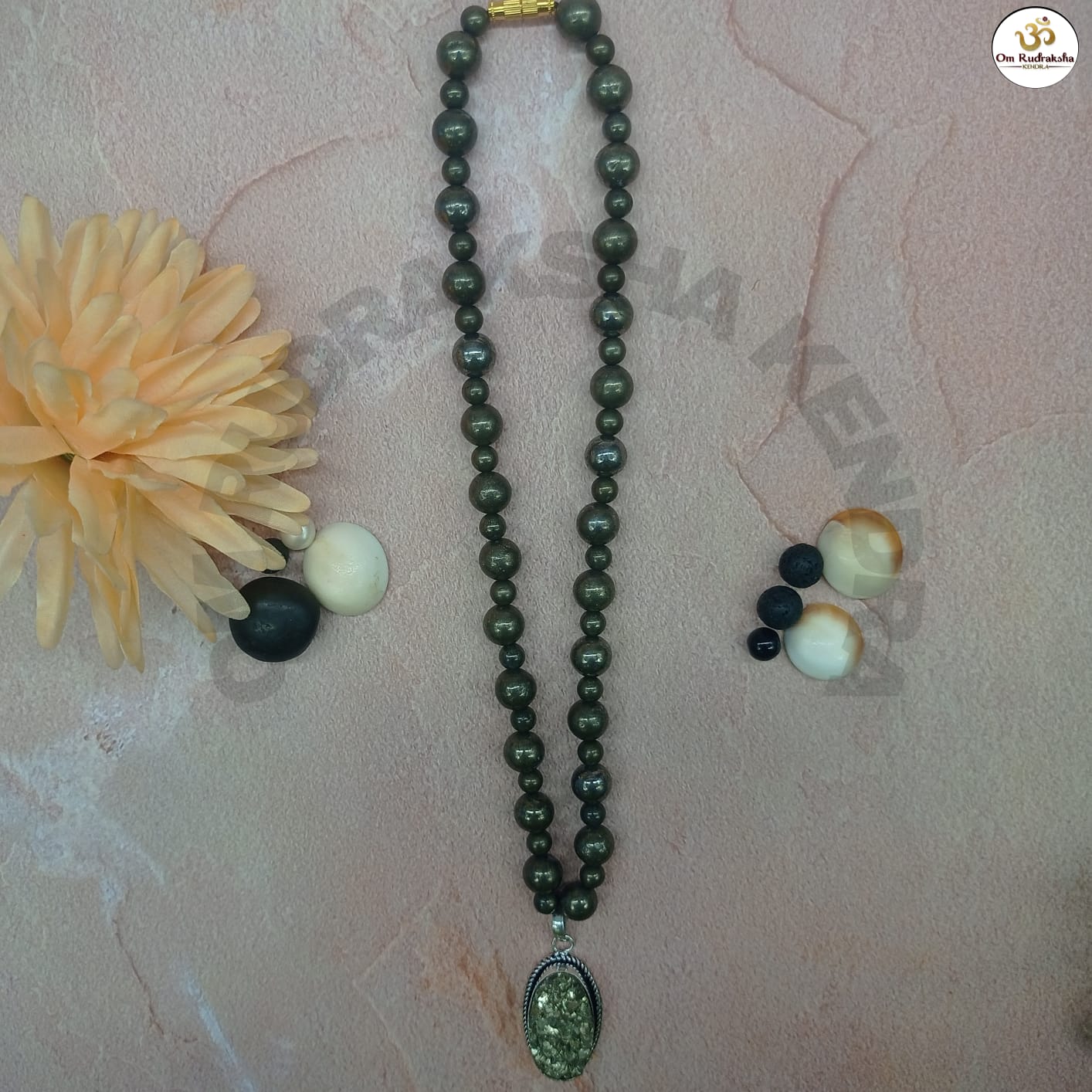 special Pyrite Mala With Pyrite Pendant 54+1 Beads For Unisex