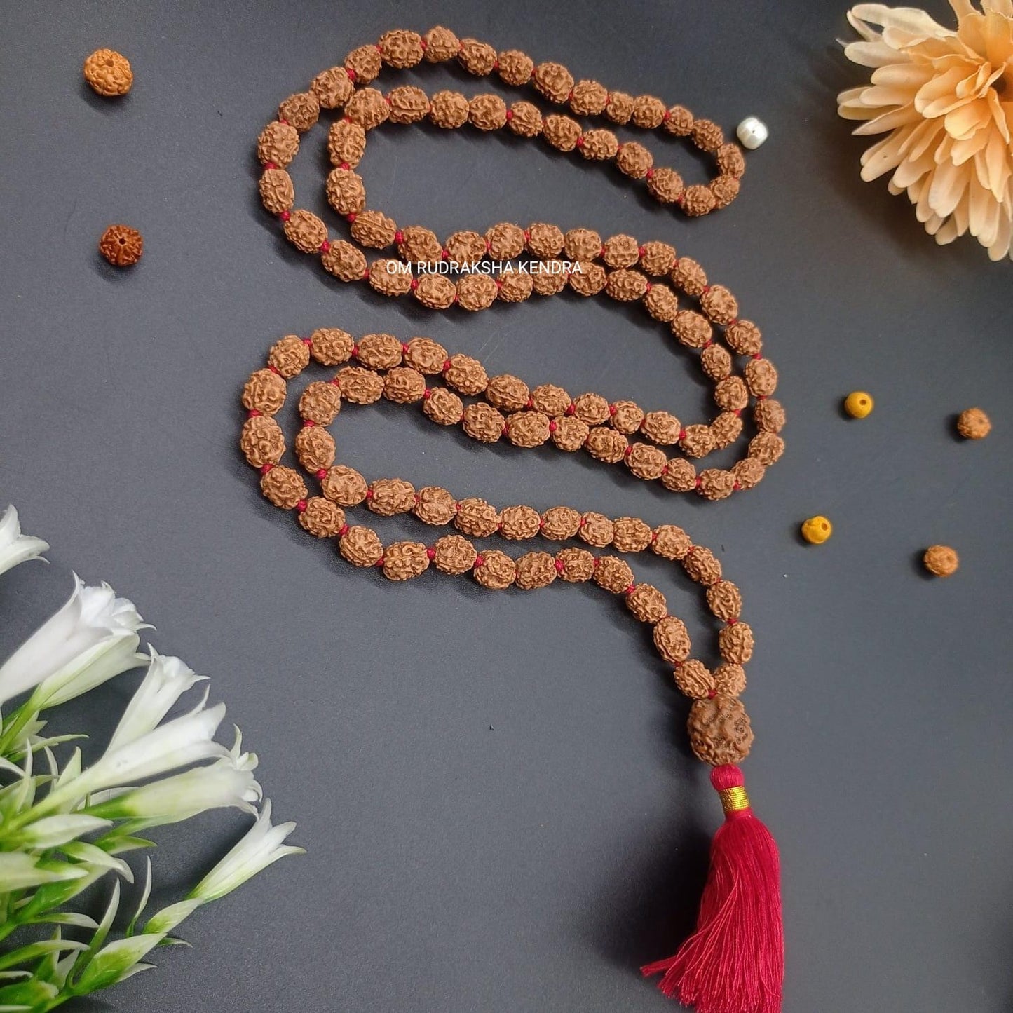 3 Mukhi / Three Face Java Rudraksha Mala With 3 Mukhi Nepali Guru Bead 108+1 Beads