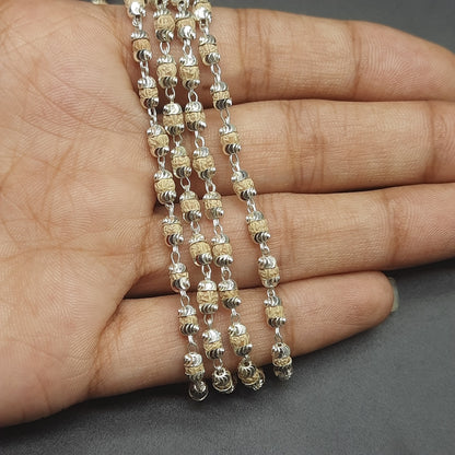 Natural Rudrani Mala With Pure Silver | 3-4 mm | 108+1 Beads | Handcrafted Spiritual Necklace for Meditation & Prayer