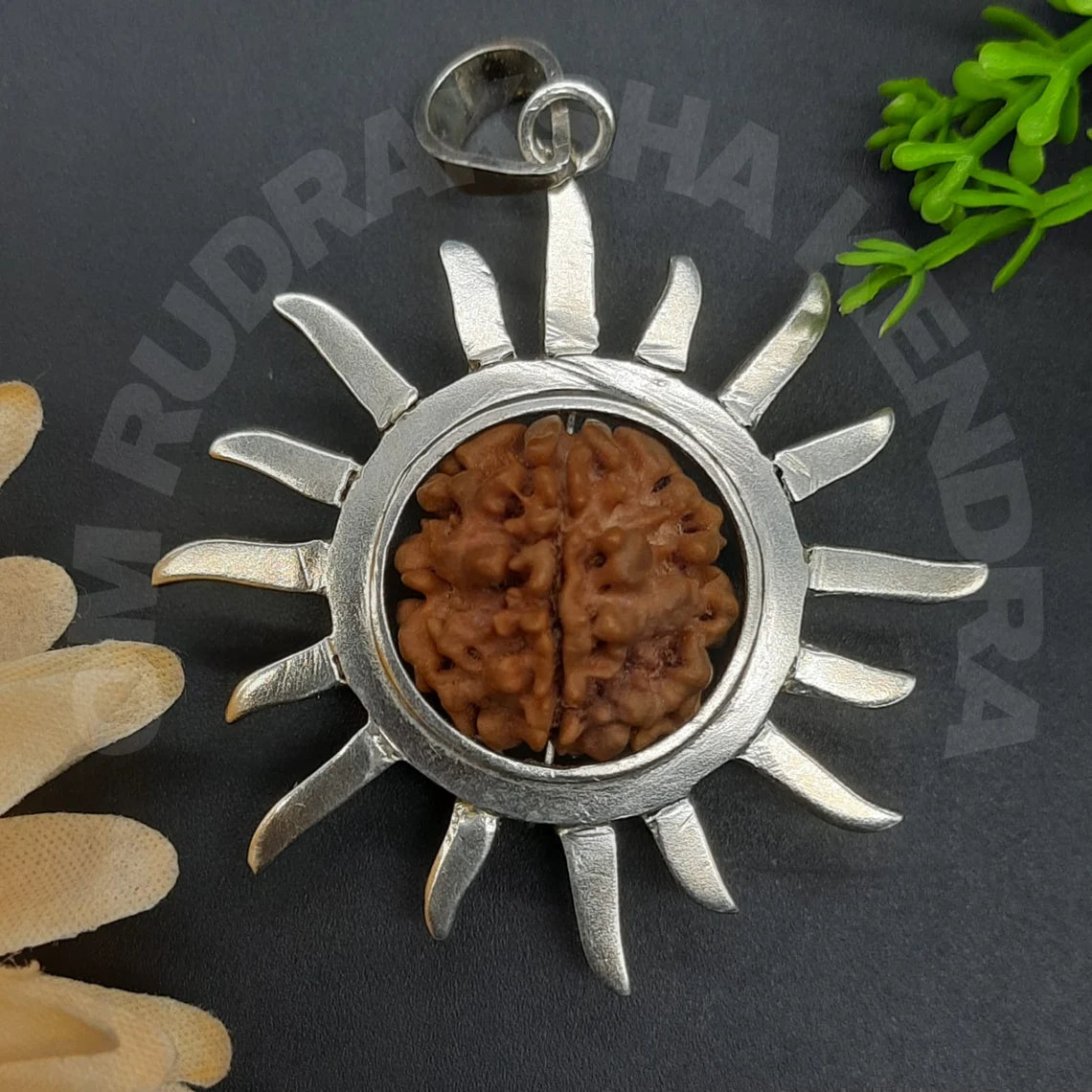 Ek Mukhi / One Face Rudraksha with Surya in Pure Silver From Nepal - Lab Certified