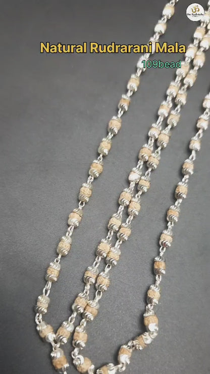 Natural Rudrani Mala With Pure Silver | 3-4 mm | 108+1 Beads | Handcrafted Spiritual Necklace for Meditation & Prayer