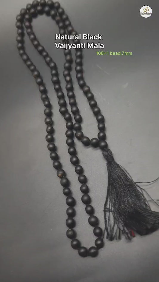Rare Black Vaijyanti Mala | Authentic & Handcrafted | Spiritual Prayer 108+1 Beads 7mm, Lab Certified