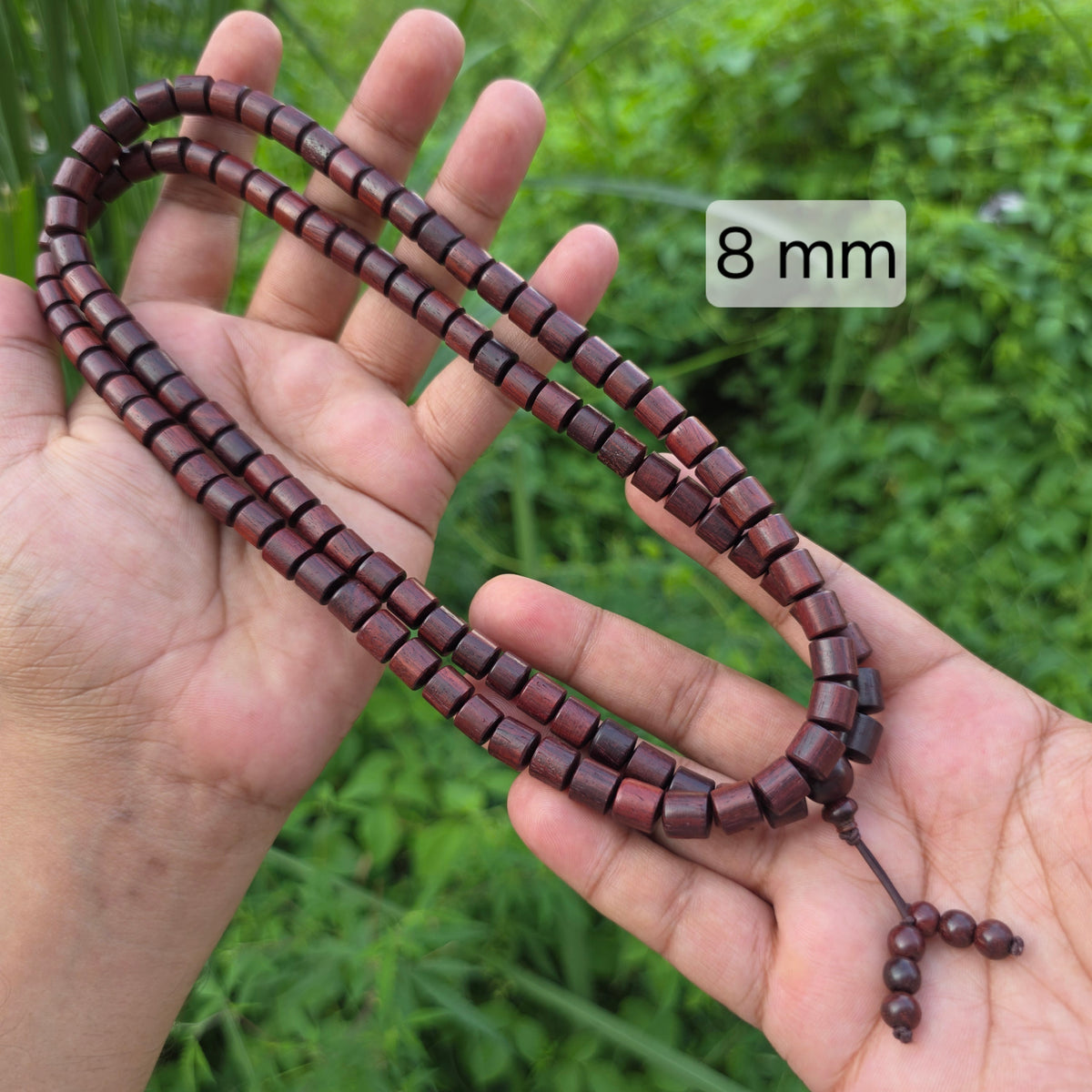 Natural Laal Chandan Mala Cylindrical Shape (Red Sandalwood Mala) | 108+1 Beads | 8-13 mm | Elastic | Jaap & Daily Wear