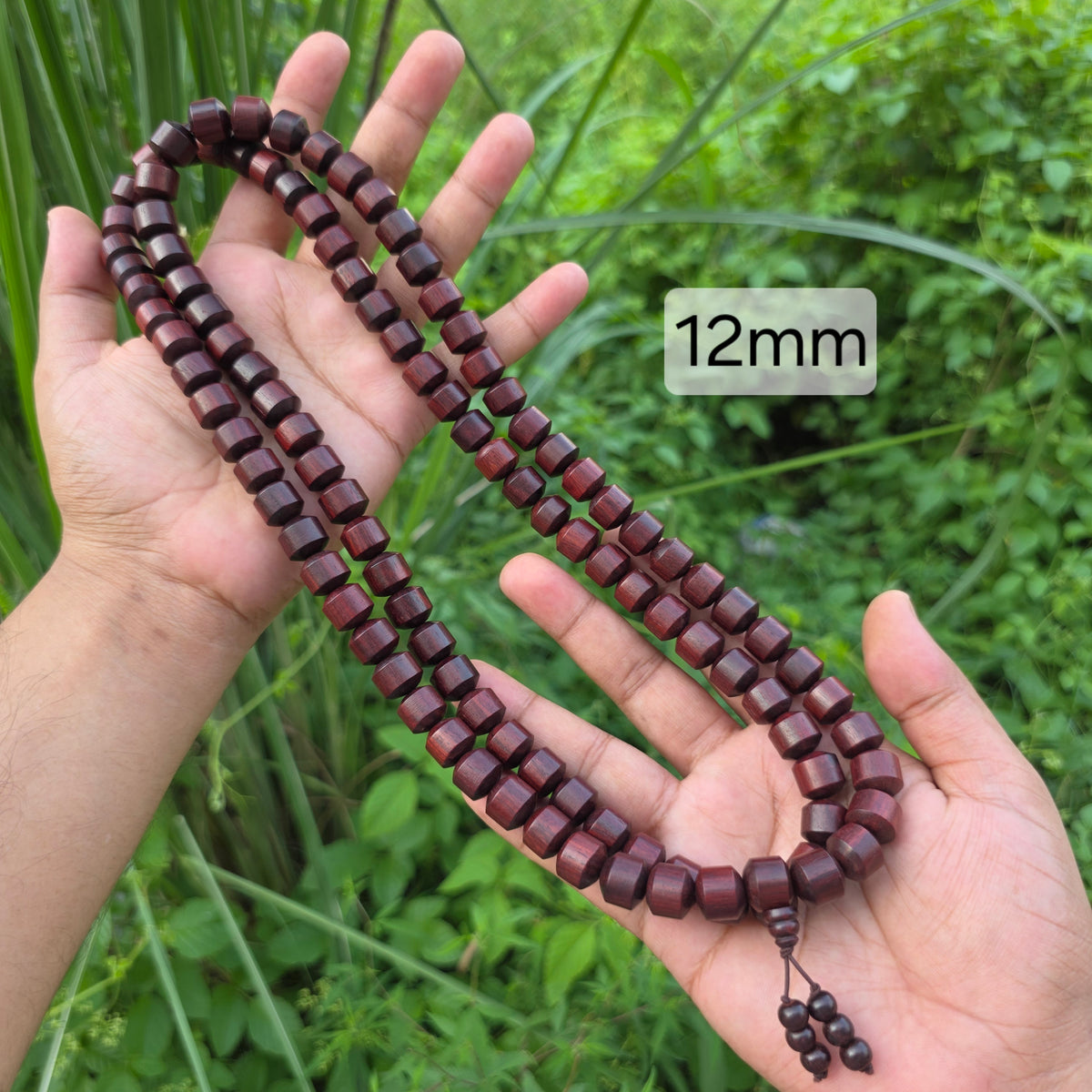 Natural Laal Chandan Mala Cylindrical Shape (Red Sandalwood Mala) | 108+1 Beads | 8-13 mm | Elastic | Jaap & Daily Wear