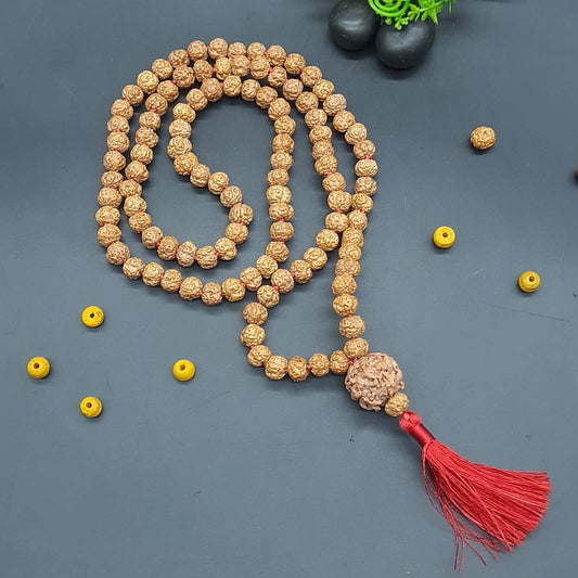 Nirakar / Faceless Rudraksha Java Mala With One Nirakar Nepal Rudraksha Guru Bead 108+1 beads 8-10mm